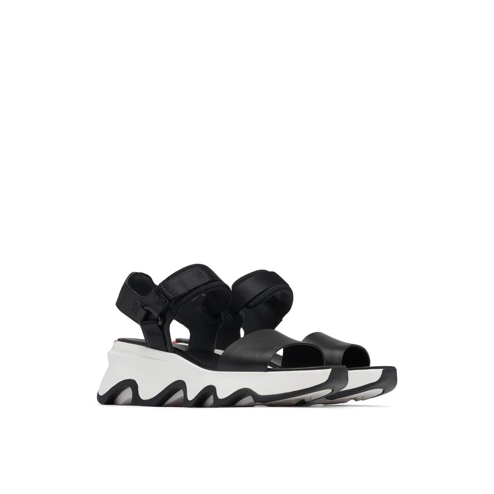 SOREL WOMEN'S KINETIC IMPACT Y STRAP HIGH SANDALS - BLACK, SEA SALT - SIZE